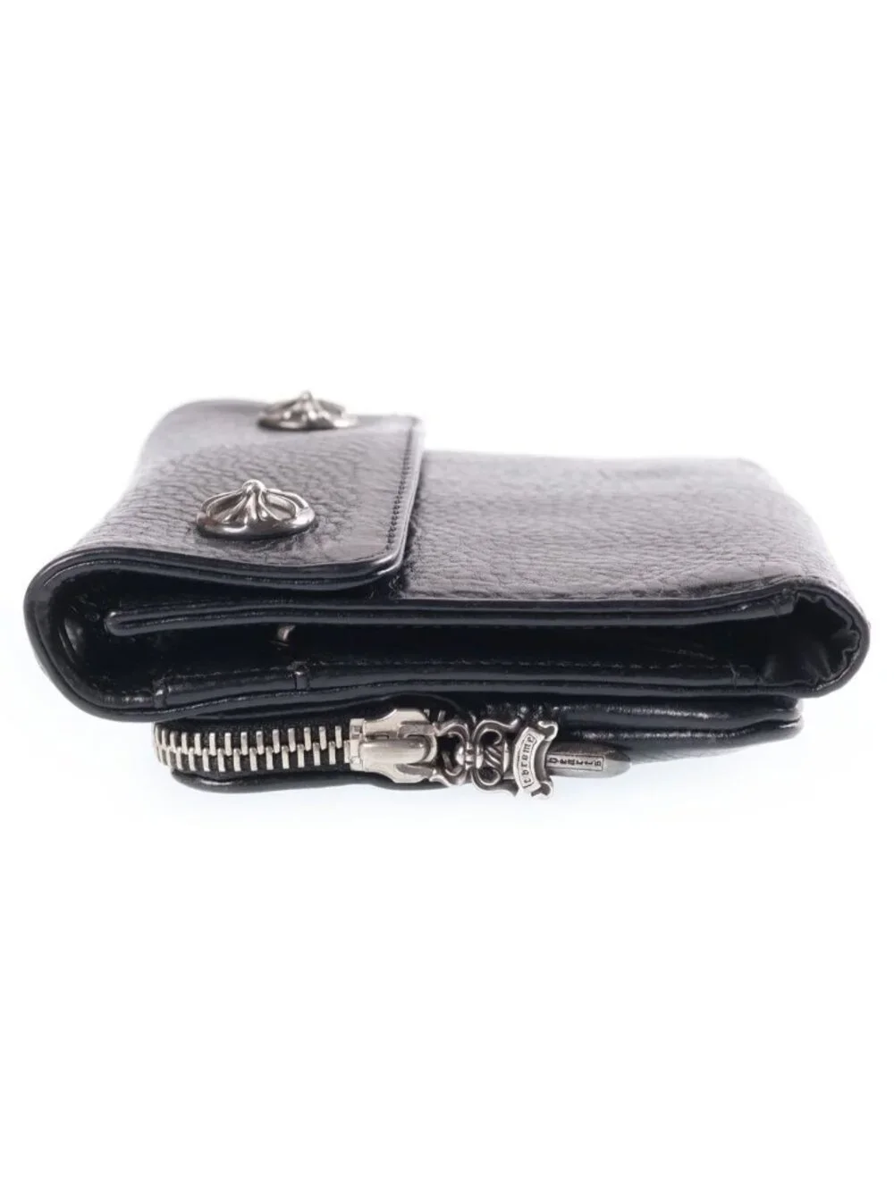 Chrome Hearts Big Spoon Wallet Big Cross Button Leather Black